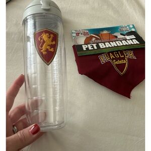 Flagler College water mug and New dog bandanna